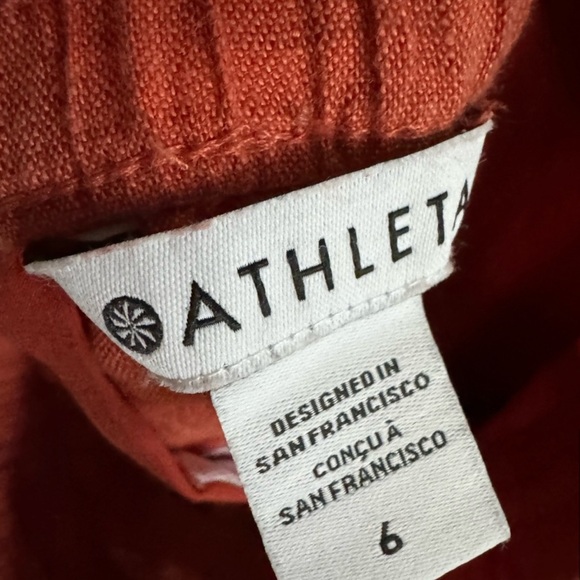 Athleta Retreat Linen Pull On Stretch Waist Wide Leg Orange Pants Trousers - Picture 5 of 5